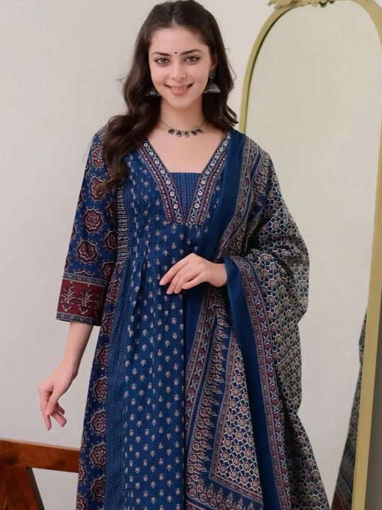 Women Ethnic Motifs Printed Panelled Kurta with Palazzos & With Dupatta