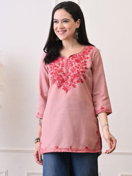 Floral Embroidered Thread Work Pure Cotton Kurti