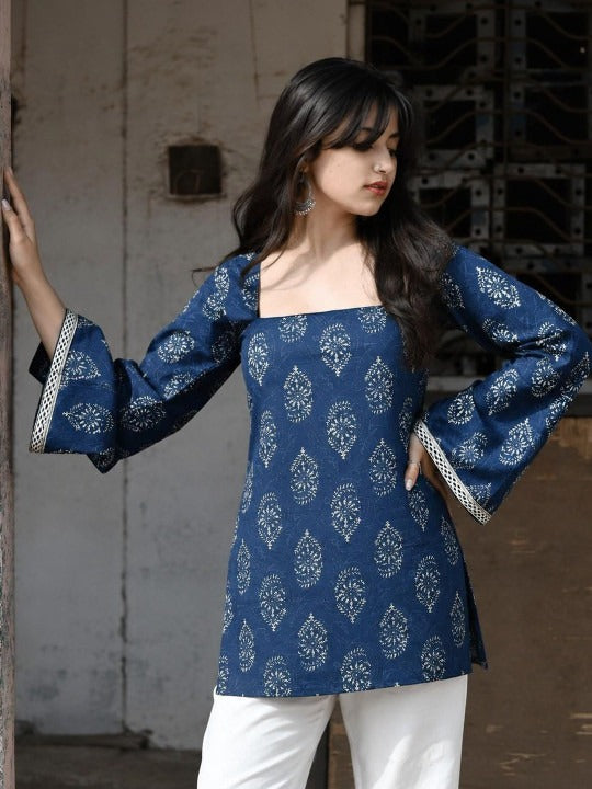 Paisley Printed Square Neck Pure Cotton Kurti