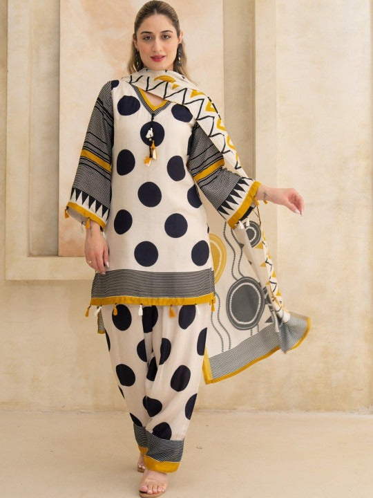 Women Printed Regular Kurta with Patiala & With Dupatta