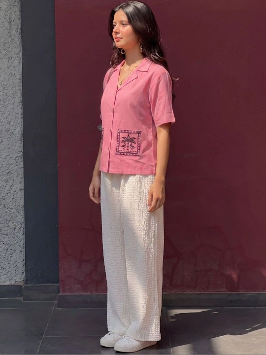 Embroidered Viscose Rayon Casual Shirt Style Top