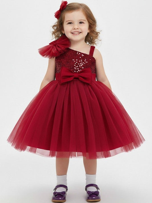 Embellished Embroidered One Shoulder Net Fit & Flare Dress