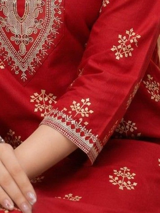 Women Ethnic Motifs Printed Thread Work Kurta