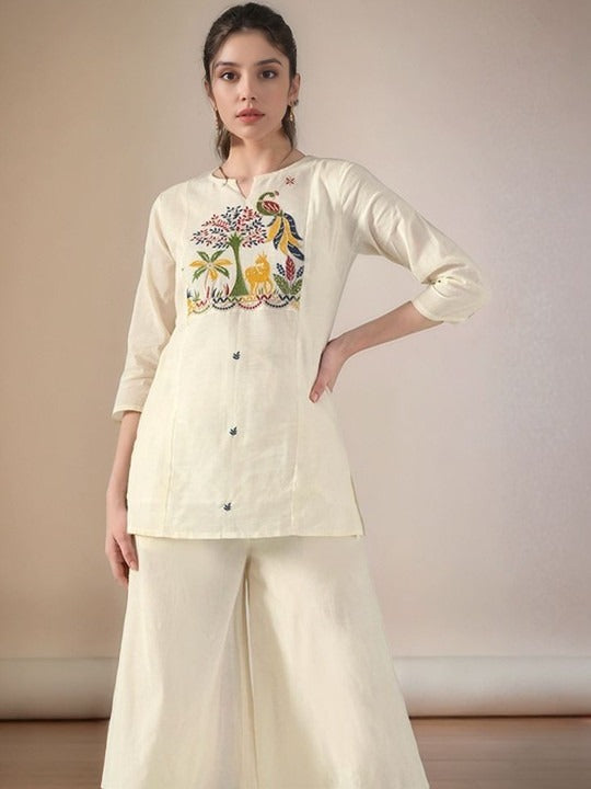 Women Embroidered Monochrome Tunic
