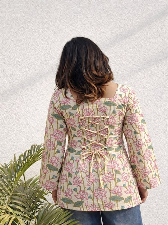 Floral Printed Square Neck Pure Cotton Kurti