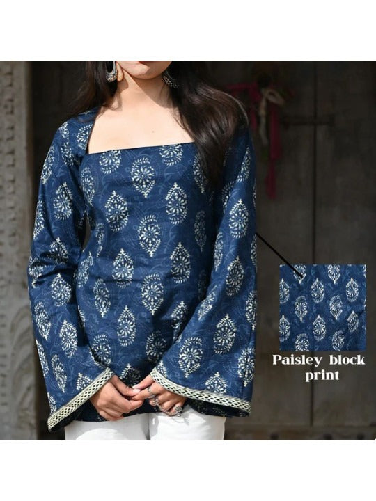 Paisley Printed Square Neck Pure Cotton Kurti