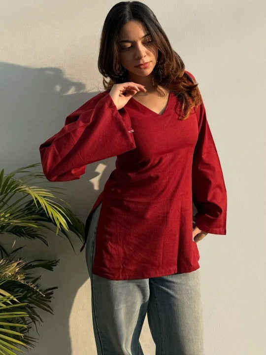 V-Neck Flared Sleeves Kurti