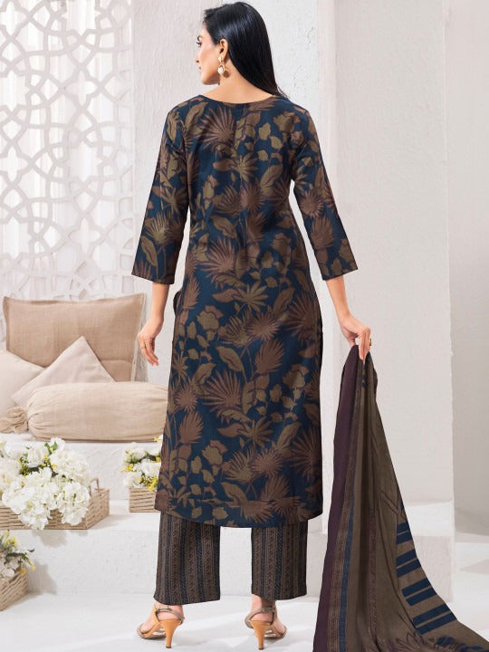 Printed Pure Cotton Sweetheart Neck Kurta & Trousers With Dupatta