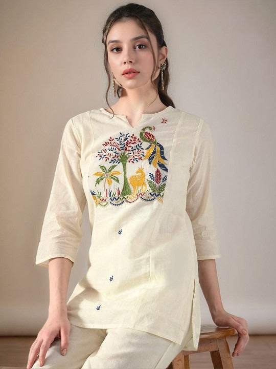 Women Embroidered Monochrome Tunic
