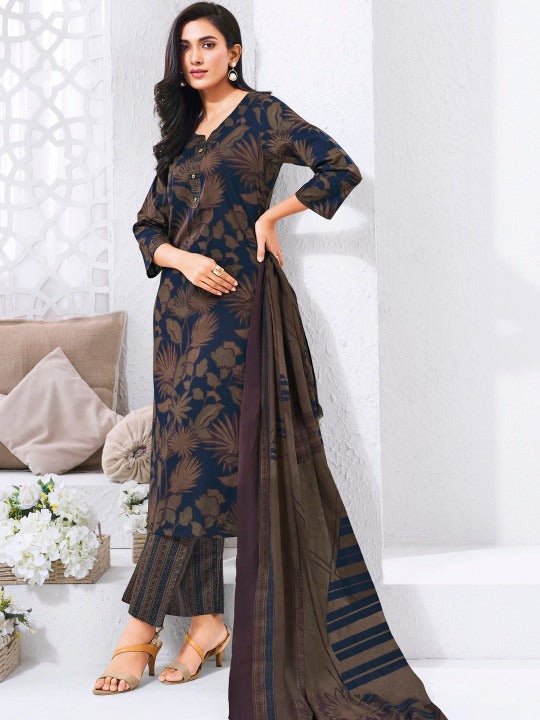 Printed Pure Cotton Sweetheart Neck Kurta & Trousers With Dupatta