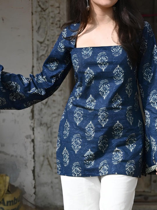 Paisley Printed Square Neck Pure Cotton Kurti