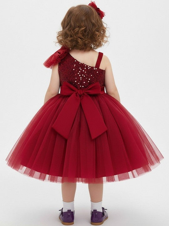 Embellished Embroidered One Shoulder Net Fit & Flare Dress