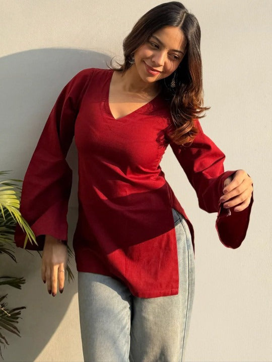 V-Neck Flared Sleeves Kurti