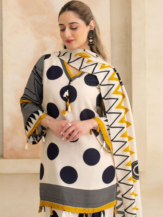 Women Printed Regular Kurta with Patiala & With Dupatta