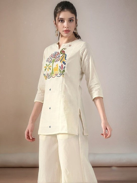 Women Embroidered Monochrome Tunic