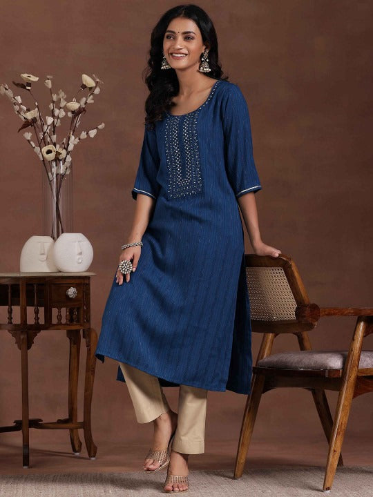 Floral Printed Round Neck Straight Kurta