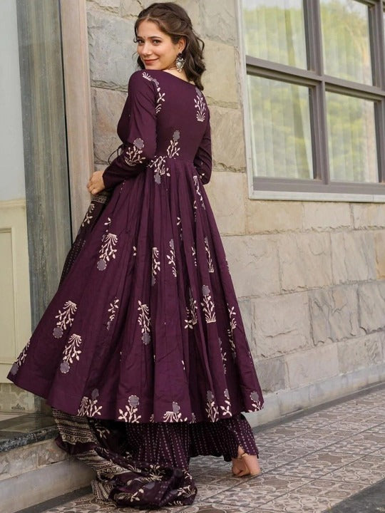 Women Floral Printed Angrakha Kurta with Palazzos & Dupatta