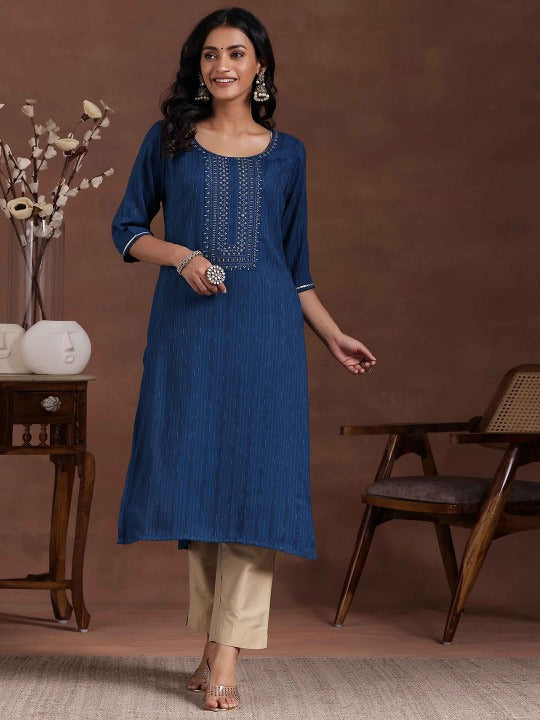 Floral Printed Round Neck Straight Kurta