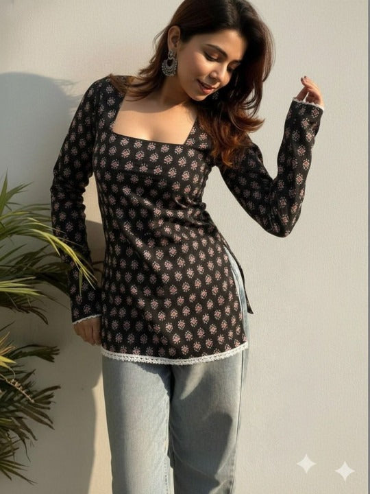 Ethnic Motifs Printed Square Neck Kurti