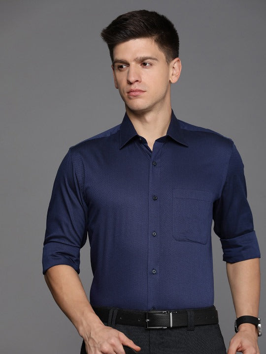 Pure Cotton Textured Slim Fit Opaque Formal Shirt