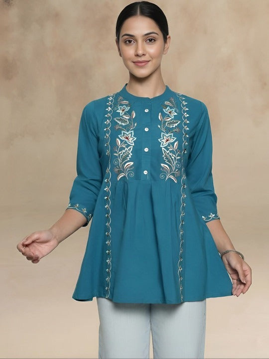 Mandarin Collar Embroidered Tunic
