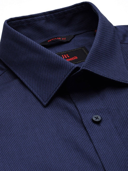 Pure Cotton Textured Slim Fit Opaque Formal Shirt