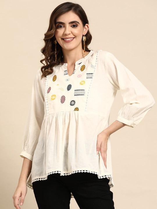 Ethnic Motifs Yoke Design Pure Cotton Short Kurti