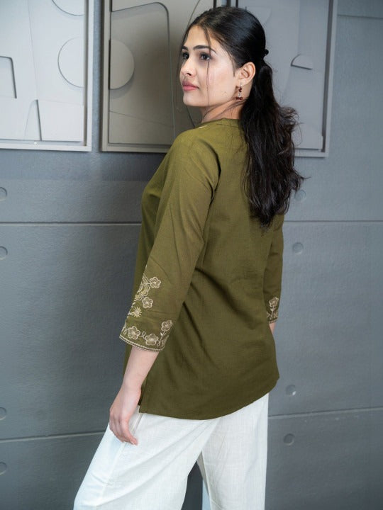 Mandarin Collar Embroidered Ethnic Tunic
