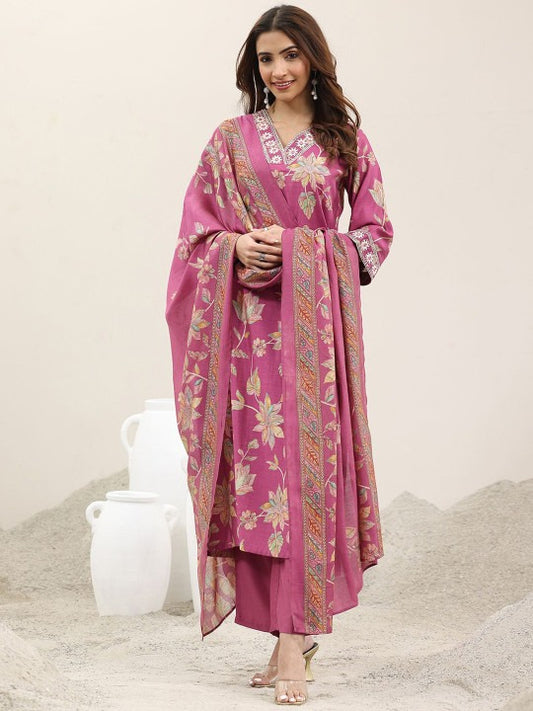 Women Floral Printed Regular Kurta with Trousers & Dupatta