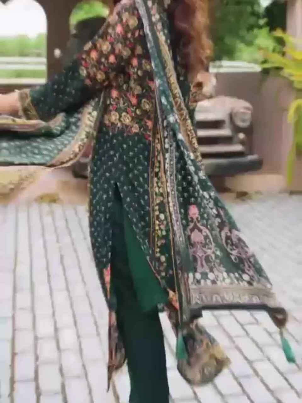Women Ethnic Motifs Printed Regular Sequinned Silk Crepe Kurta with Trousers & With Dupatta