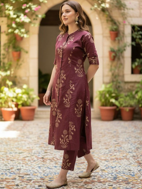 Women Ethnic Motifs Printed Regular Kurta with Trousers