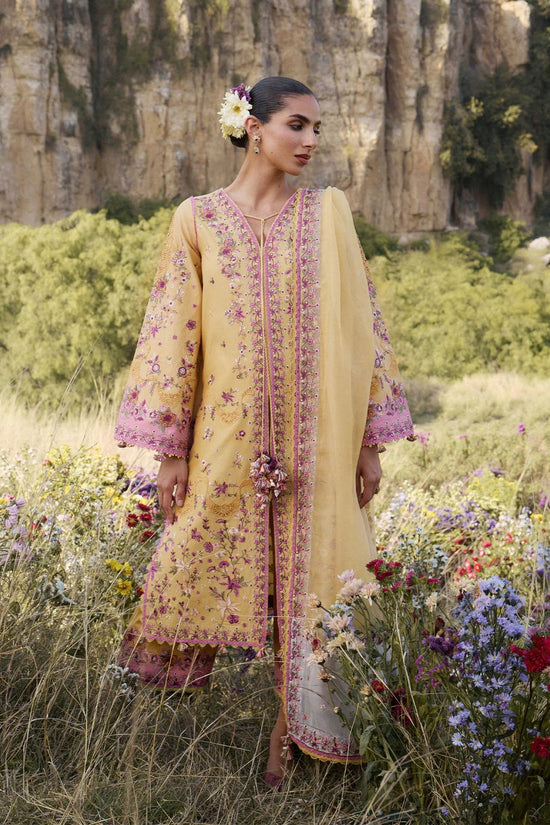 Women’s Luxury Embroidered Lawn Suit with Dupatta – Yellow Pink