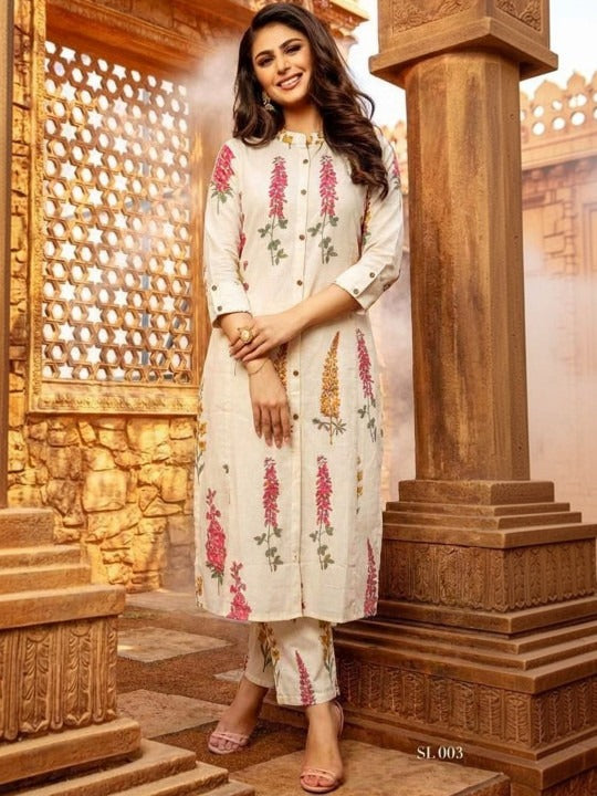 Women Floral Printed Regular Pure Cotton Kurta with Trousers