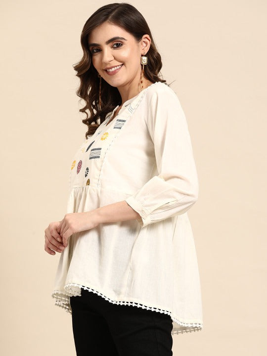 Ethnic Motifs Yoke Design Pure Cotton Short Kurti