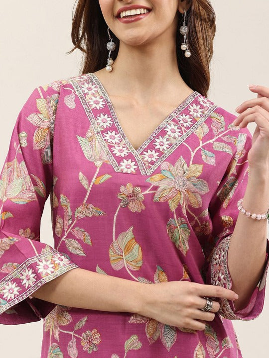 Women Floral Printed Regular Kurta with Trousers & Dupatta