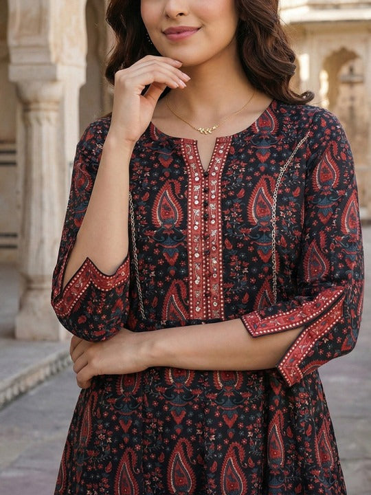 Women Ethnic Motifs Printed Regular Thread Work Pure Cotton Kurta with Trousers & With Dupatta