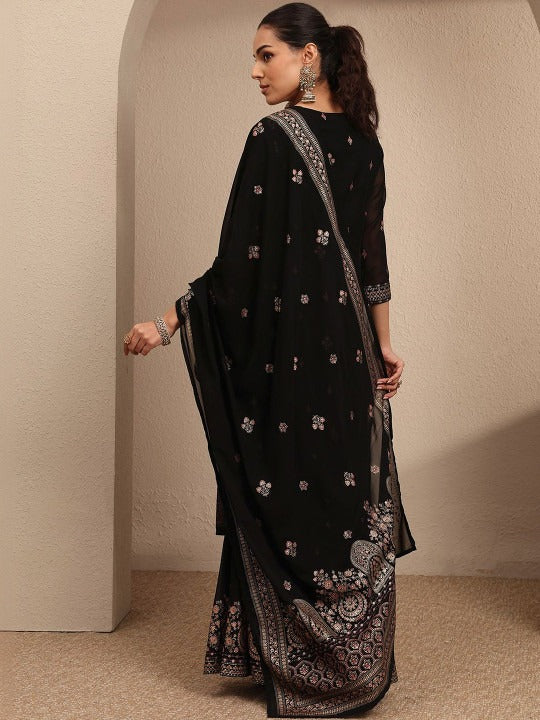 Women Ethnic Motifs Embroidered Regular Thread Work Kurta with Sharara & With Dupatta