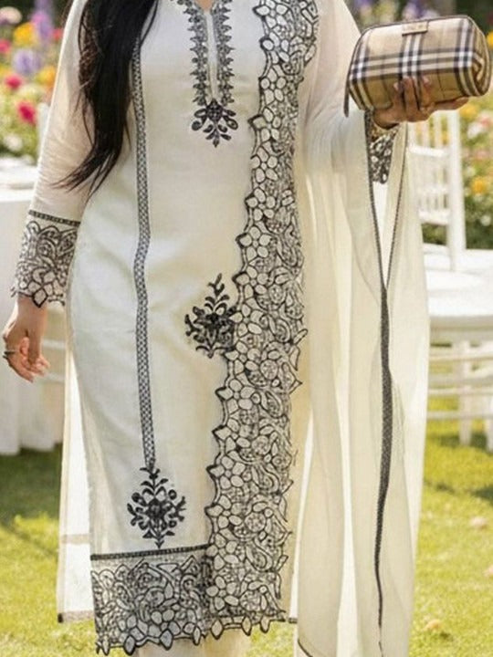Women Floral Embroidered Thread Work Anarkali Kurta Set With Dupatta
