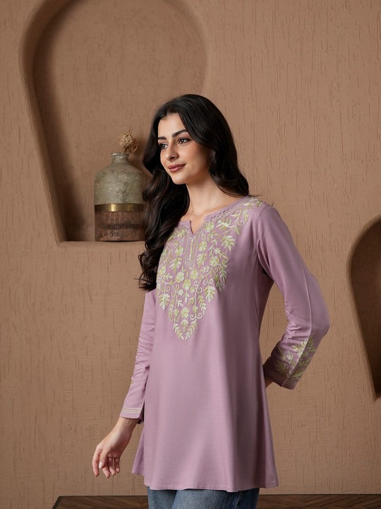 Qazmi Kashmiri Aari Work Viscose Rayon A-Line Flared Kurti