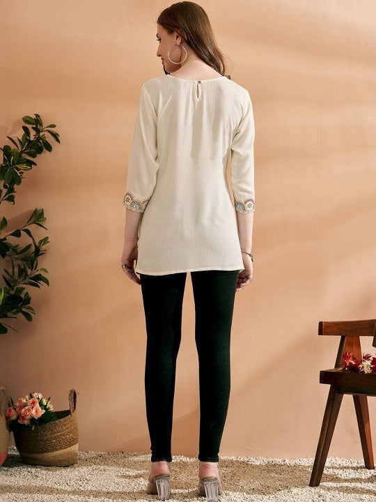 Ethnic Motifs Embroidered Thread Work Pure Cotton Thread Work Kurti