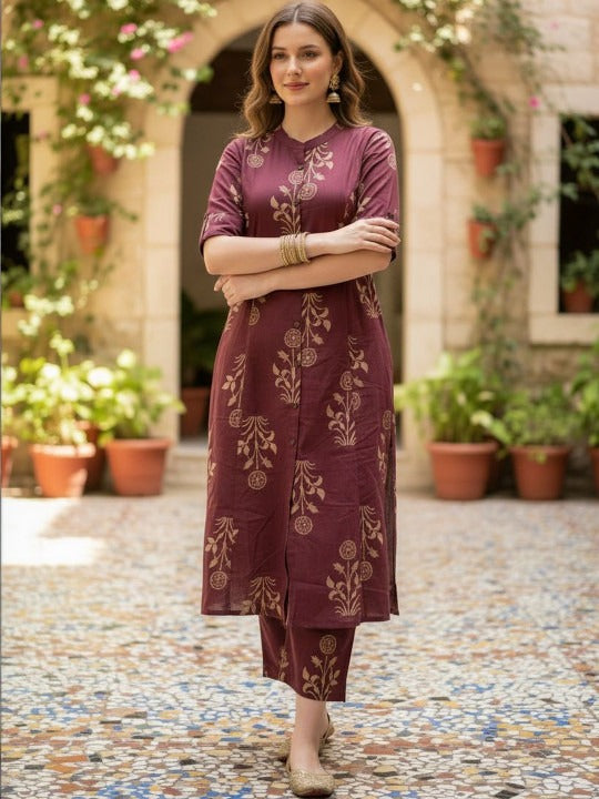 Women Ethnic Motifs Printed Regular Kurta with Trousers