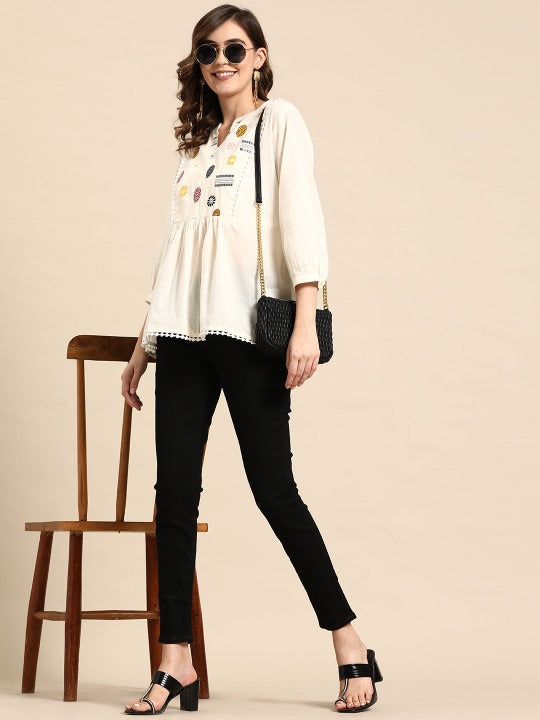 Ethnic Motifs Yoke Design Pure Cotton Short Kurti
