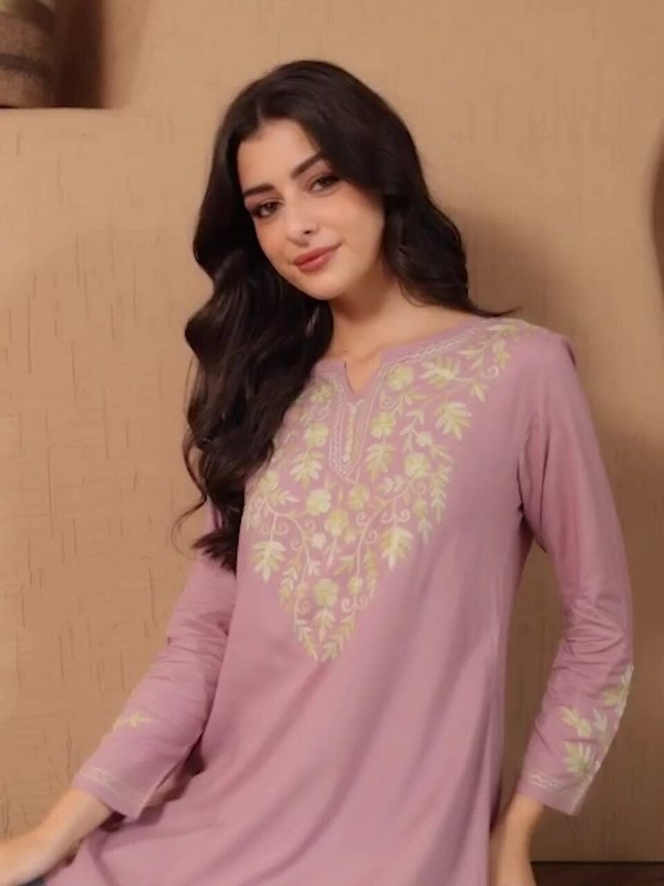 Qazmi Kashmiri Aari Work Viscose Rayon A-Line Flared Kurti