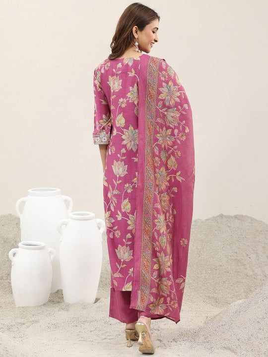 Women Floral Printed Regular Kurta with Trousers & Dupatta