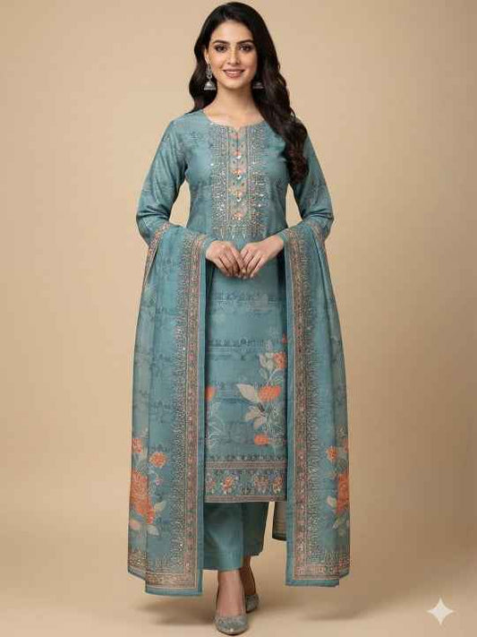 Women Floral Printed Regular Sequinned Kurta with Trousers & With Dupatta
