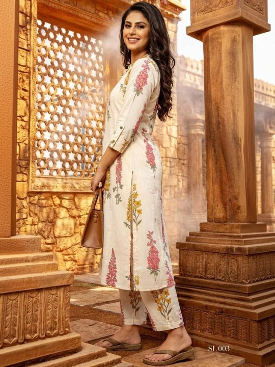 Women Floral Printed Regular Pure Cotton Kurta with Trousers