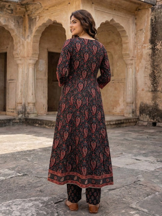Women Ethnic Motifs Printed Regular Thread Work Pure Cotton Kurta with Trousers & With Dupatta