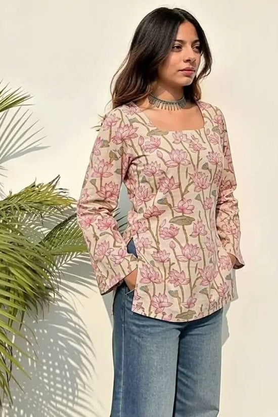 Floral Printed Square Neck Pure Cotton Kurti