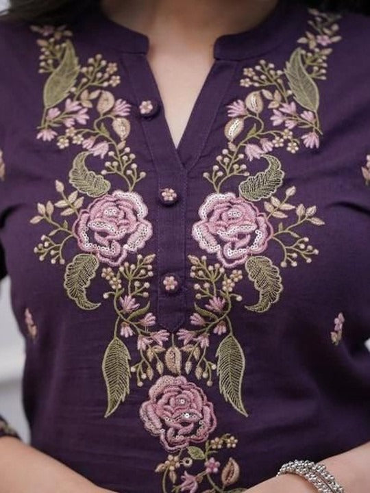 Women Floral Embroidered Regular Thread Work Pure Cotton Kurta with Trousers & With Dupatta