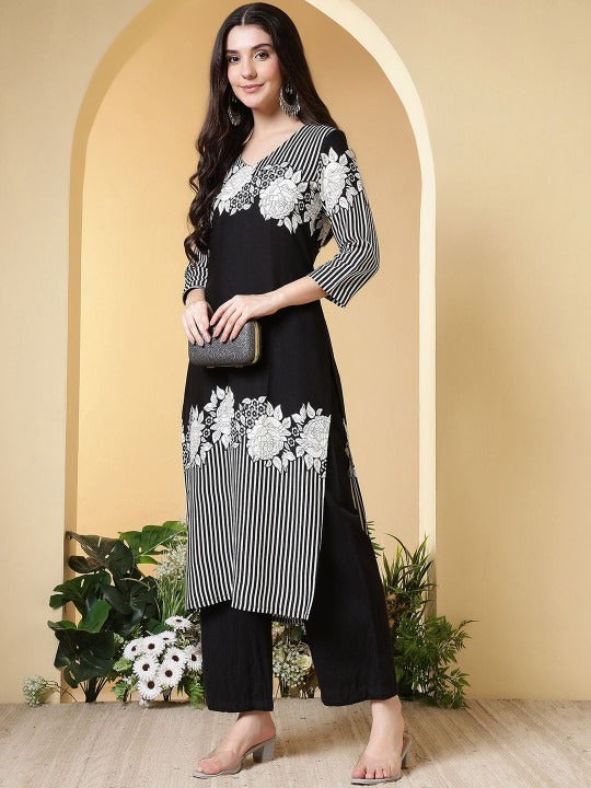Floral Printed V-Neck Kurti